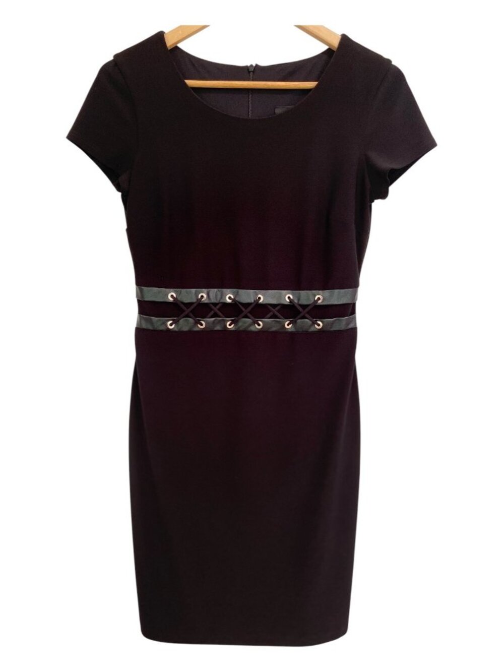 Frank Lyman Black Corset Lace Up Waist Sheath Dress Made in Canada Size 4